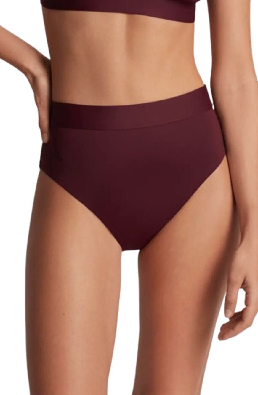 LAUREN RALPH LAUREN Women Banded High Waist Bikini Bottom Size 14 Red Claret NWT